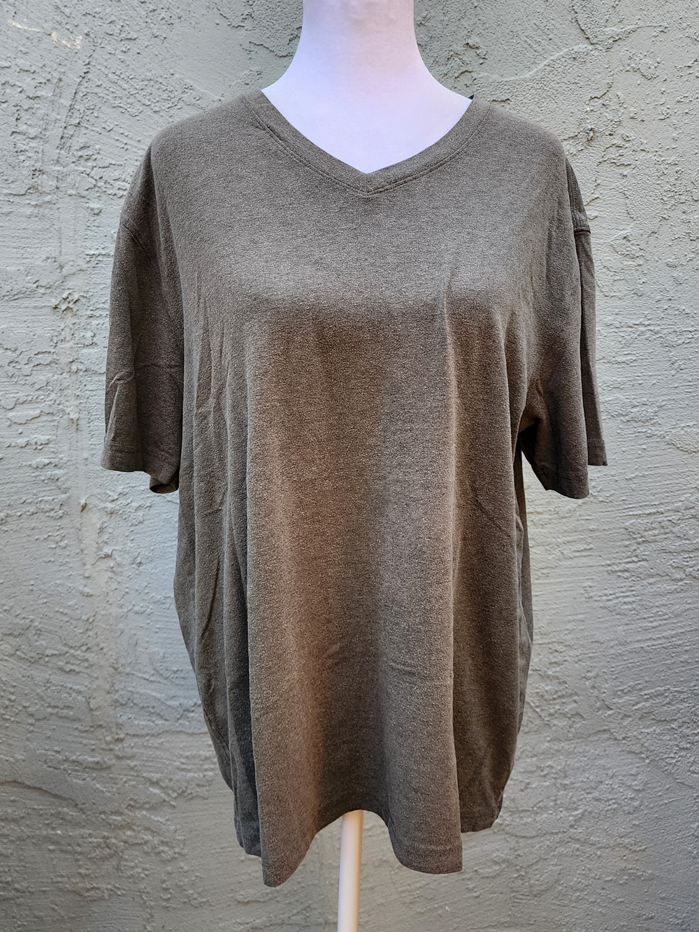 George Men’s V-Neck T-Shirt Heather Grey Short Sleeve Tee [M]